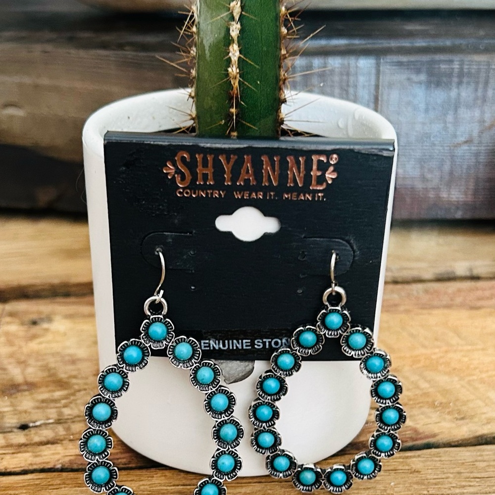 Shyanne Blue and Silver Hoop Earrings with Turquoise Stones